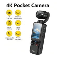 4K高清口袋相机，配备1.9英寸显示屏和180°旋转功能 - 支持4K视频录制、32GB SD卡扩展、USB-C充电、数字图像防抖、自动对焦，适用于户外运动、视频录制、旅行等多种场景 - 便携式Vlog相机