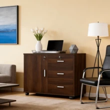 Archivero 3 Cajones Metal-madera Con Ruedas Para Oficina - Marrón - Ver 1