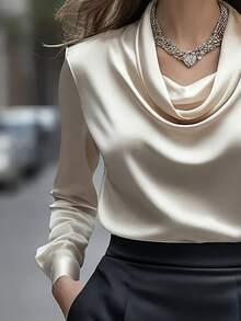 Women's Elegant Solid Color Turtleneck Long Sleeve Shirt, Versatile For Commuting Spring - Cream - View 2