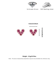 S925 Silver Pink Heart Zirconia Stud Earrings, Hypoallergenic, Suitable For Pierced Ears, Christmas & Thanksgiving Gift, Comes With Elegant Gift Box