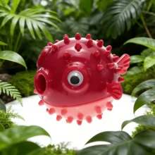 Cute Red Puffer Fish Cat Toy, Spike Chew Resistant Cat Teaser Toy, Interactive Self-Playing Cat Toy