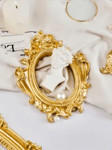 1件复古欧式风格框画，金色树脂迷你欧式复古浮雕照片展示架，适合情人节、家居装饰、天使椭圆形小相框、北欧ins风装饰、摄影道具 - 多色 - 查看 4