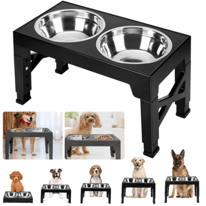 Lislark Elevated Dog Bowls Foldable,With Double Stainless Steel Bowls Set , Raised Pet Bowl Stand For Large Sized Dogs,5 Heights Adjustable Elevated Pet Bowls Cat Food And Water Feeding Bowl Set