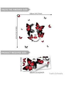 1pc Creative Girl Face & Red Butterfly Wall Sticker Decor For Living Room, Bedroom, Background Beautification, Removable Matte Self-Adhesive Wall Decal, Suitable For Living Room, Bedroom, Kids Room, Home Decor Sticker, Wall Sticker, Vinyl Sticker, Spring Decor, Adds Vitality To Your Home, Rama Decor Sticker Gift, Birthday Graduation Gift - Multicolor - View 8
