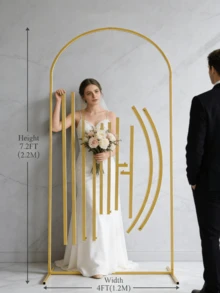 Gold Metal Arch Backdrop Stand (7.2FT/6.6FT/6FT), Heavy Duty Stable Balloon Arch Frame, Easy Assembly Wedding Arch Stand For Ceremony, Birthday Party, Baby Shower, Bridal Shower, Anniversary & Event Decorations - 彩色 - 查看 9