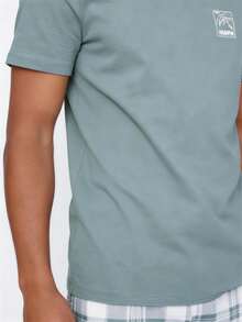 Snug League 2pcs Men's Lightweight Printed Short Sleeve Shirt & Shorts Pajama Set, Summer Home Wear - Multicolor - View 6