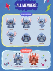 Bộ 12 thú nhồi bông Stitch thường + 6 thú nhồi bông Stitch đặc biệt + 2 thú nhồi bông Stitch ẩn giấu dùng để trang trí nhà cửa, với thiết kế dễ thương và biểu cảm khuôn mặt sống động, phong cách ngọt ngào và thẩm mỹ độc đáo, phù hợp cho người sưu tầm, trẻ em, học sinh, phụ nữ trẻ làm bạn đồng hành, đồ sưu tầm và trang trí nhà cửa, cũng là một món quà đáng yêu cho các cặp đôi/bạn bè. - Nhiều màu - Xem 8