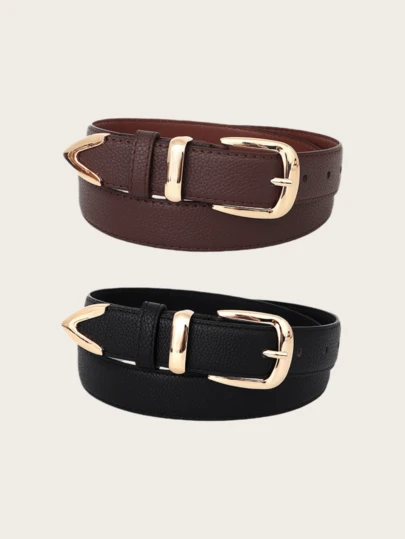 This Double-Ring Alloy Buckle Belt Is A Fashionable Korean-Style Dress And Jeans Decorative Belt, Very Suitable For Wearing On Valentine's Day.