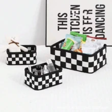 1 /2 /3 Felt Storage Boxes, Popular Korean Version Storage And Organization Boxes, Suitable For The Back-To-School Season And Home Decoration. Large Capacity Can Store Clothes, Toys And Books. Styles Are Randomly Dispatched - Black and White Grid - View 6