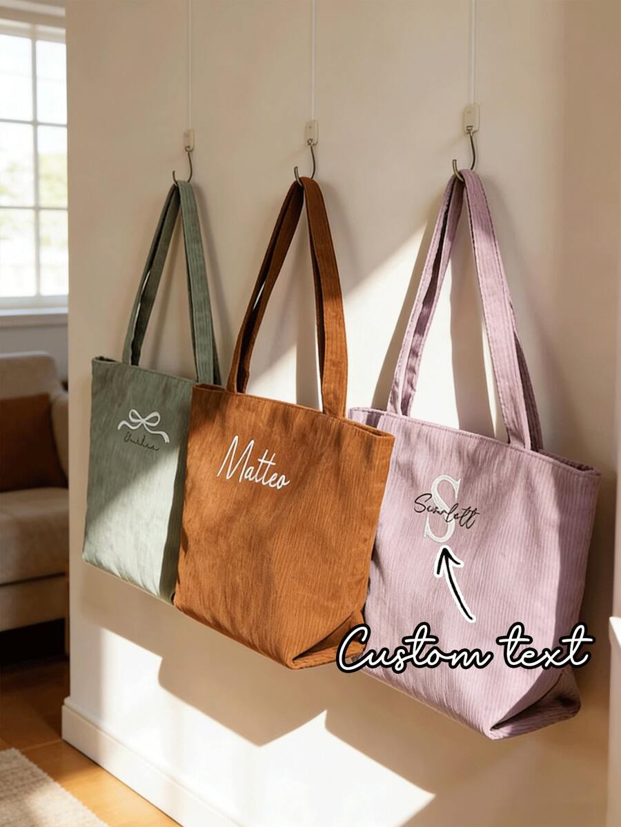 Personalized Corduroy Tote Bag, Customized Bridesmaid Gift With Zipper, Christmas Gift, Travel Letter Combination Bag, Personalized Corduroy Tote Bag, Adding Unique Charm To Your Special Moments! This Tote Bag Is Made Of Soft And Comfortable Corduroy Fabric, With A Fine Texture And High-Quality Feel, Suitable For Daily Use Or As A Thoughtful Gift. - Item 9 - View 1