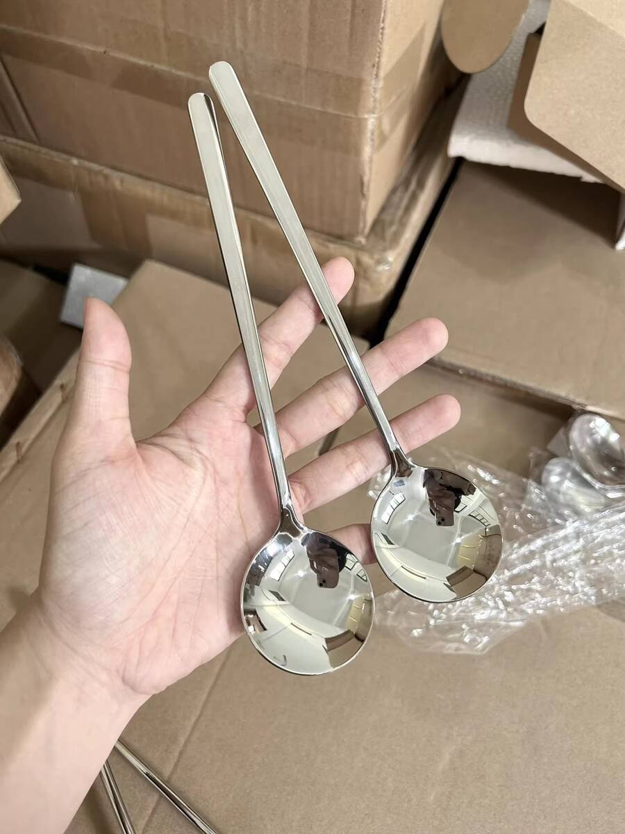 Korean Style Stainless Steel Long Handle Thick Soup Spoon, Round Head Ins Spoon, High Quality Tableware - Silver - View 1