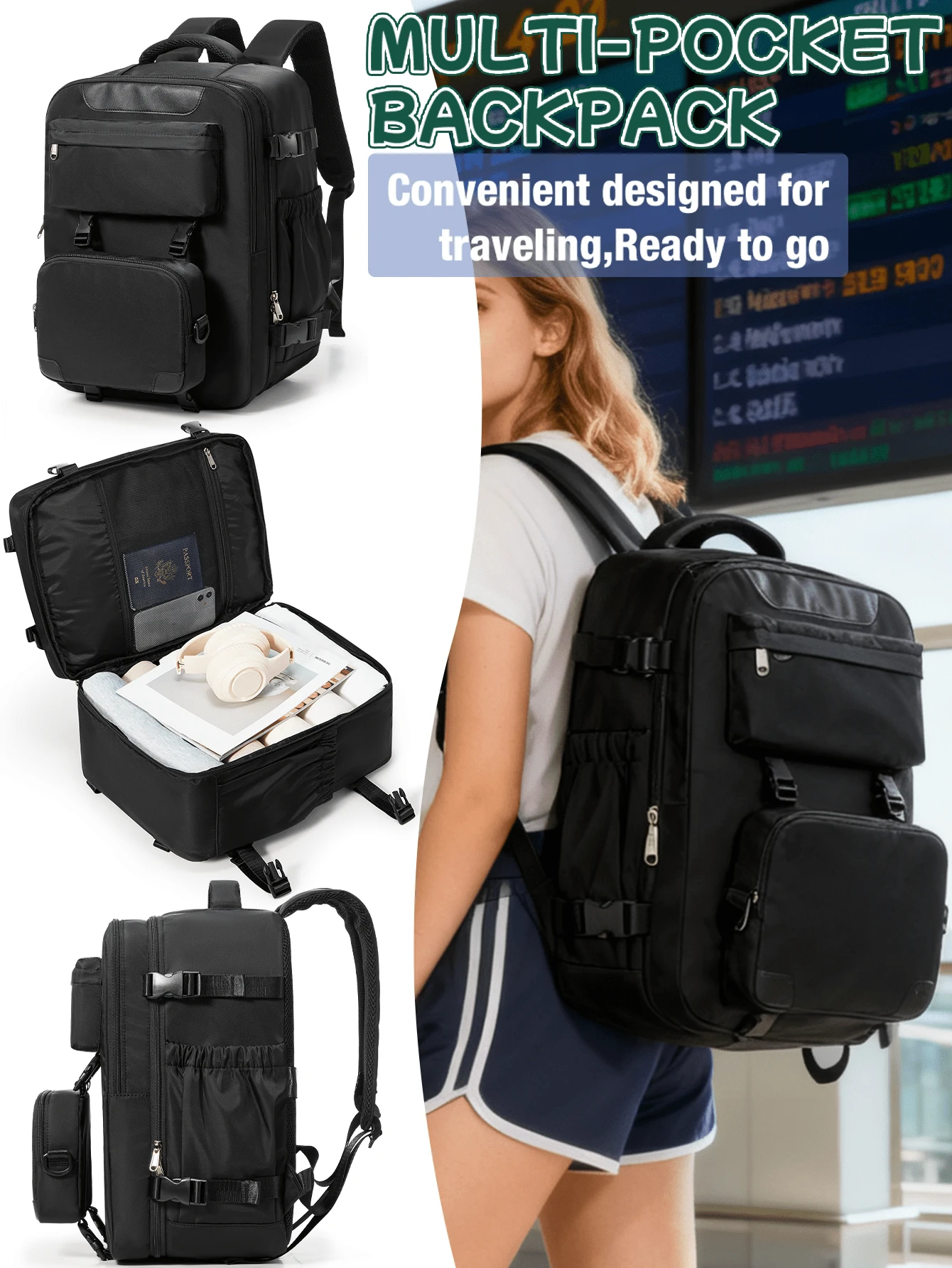 Mochilas para Laptop para Homens e Mulheres, Bolsas para Computador de 14 e 15,6 Polegadas, Mochilas de Viagem de Grande Capacidade, Mochilas Escolares para Meninos e Meninas Adequadas para Ensino Médio e Universitários, Mochilas Casuais para Ir e Vir, Mochilas de Embarque Portáteis, Mochilas Impermeáveis de Várias Camadas, Malas de Cabine Aprovadas pela Aviação, Mochilas Leves, Mochilas para Caminhada, Mochilas Antifurto de Mão para Mulheres, 40*30*20cm - Multicolorido - Visão 1
