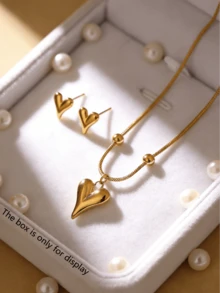 VceTd Bộ trang sức nữ bằng thép không gỉ với thiết kế hình trái tim bóng bẩy, thích hợp cho đi làm hàng ngày, đi chơi, dự tiệc, đám cưới, lễ đính hôn, hoặc làm quà tặng Ngày Valentine cho người yêu thương. - Vàng - Xem 7