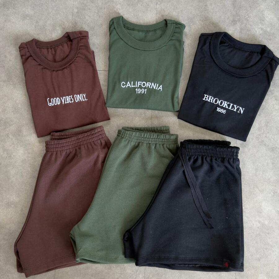 Kit Of 3 Women's Sets: Women's Cropped Sweat Shorts, Basic Set For Everyday Wear. Women's Fleece Set. - 棕色/黑色/綠色 - 查看 1