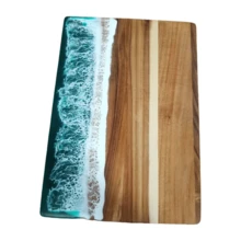 Epoxy Resin Solid Wood Resin Cutting Board Crafts, Rosewood Mosaic, Wave & Beach Pattern Chopping Board