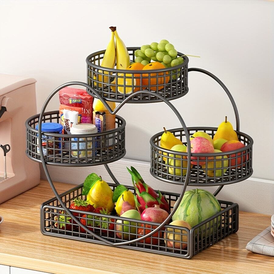 Senmeo 1PC 3-Tier Black Heart-Shaped Fruit Basket Bowl, Countertop Storage & Display Rack For Fruits/Vegetables/Snacks, Picnic/Wedding/Party Holiday Gift - 心形 - 查看 1