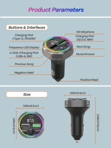 REMAX USB C Bluetooth Adapter For Car, AUX Wireless FM Radio Transmitter, PD 30W Dual Port Fast Charger, Hands-Free Calling & Audio Receiver, MP3 Music Player, QC3.0 & Type-C PD USB Charger, Colors LED Backlit, TF Card Supported, Fast Charging Cigarette Lighter, Car Accessories, Super Practical Car Stuff - C63 - View 9