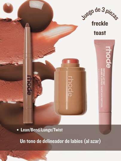 RHODE Set de bálsamo labial Hayley(incluye un perfilador de labios, un bálsamo labial y un colorete) juego de 3 piezas.Trio de colorete + labios.colorete de bolsillo.Colorete de bolsillo, perfilador de labios con péptidos, tinte labial con péptidos.Brillo e hidratación facial y labial