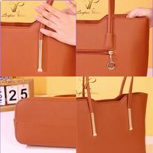 Women's Large Structured Tote Bag With Croco Texture, Luxury, Elegant, Spacious Shoulder Strap, Ideal For Work, Office, College, Casual, Everyday Use, Modern Minimalist Fashion, Premium PU, Sophisticated Design, Large Capacity, Neutral Colors: Black, Caramel, Coffee, Gray, Cream - 卡其色 - 查看 4