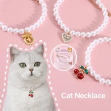 公主风猫咪项链，樱桃心形蝴蝶结吊坠宠物项链，宠物生日礼物纪念品，适合小型猫狗 - 彩色 - 查看 2