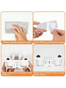 1/2pcs Wall-Mounted Sunglass Organizer, Cute Cat-Shaped Fashion Glasses Holder, Space Saving Eyeglasses Display Stand, Punch-Free Glasses Storage Rack For Entryway, Living Room, Bedroom, Bathroom, Office, Dorm. Home Decor. - Multicolor - View 6