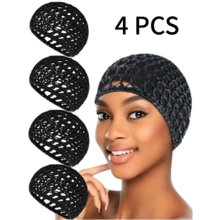 4pcs/Set Mesh Crochet Hair Net Set, Knitted Scarf Hat, Thick Short Women Hair Net, Sleep Scarf Cover, Black Hair Net, Long Straight/Curly Hair Protective Cap, Ballet Cap - Nhiều màu - Xem 2