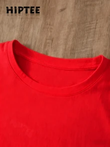With Ring On Hand - 100% Cotton Women's T-Shirt/Lauren Hill/Letter Print/Vintage T-Shirt/Women's Casual Loose Round Neck Top/Spring And Summer-Niche G - 紅色 - 查看 3
