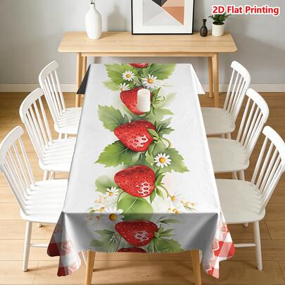 1/20pcs Tablecloth Strawberry Pattern Red Checkered Border Spring Floral Design Polyester Machine Made Perfect For Picnic Camping Wedding Birthday Restaurant Buffet Home Decor
