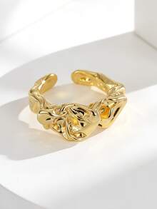 Charm-In Bague ouverte irrégulière à texture fondue plaquée or - Accessoire artistique audacieux pour le quotidien, la rue ou les fêtes. Cadeau unique pour les adeptes de la mode - Doré - Voir 1