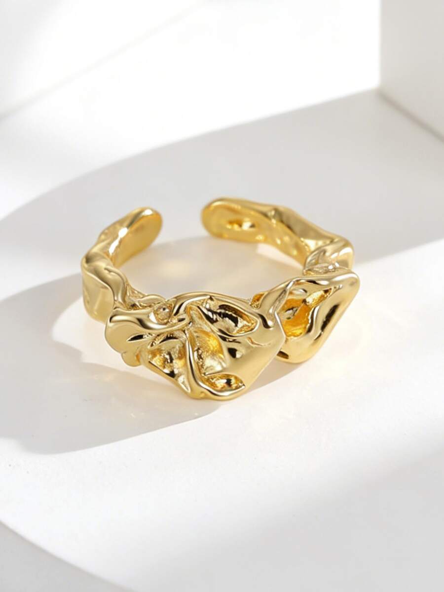 Charm-In Bague ouverte irrégulière à texture fondue plaquée or - Accessoire artistique audacieux pour le quotidien, la rue ou les fêtes. Cadeau unique pour les adeptes de la mode - Doré - Voir 1