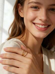 Charm-In Nhẫn nữ mạ vàng nhiều lớp, kiểu dáng tối giản - Phụ kiện hiện đại, thanh lịch cho sử dụng hàng ngày/công sở/các buổi gặp gỡ thường ngày, món quà đa năng dành cho phái đẹp. - Vàng - Xem 2
