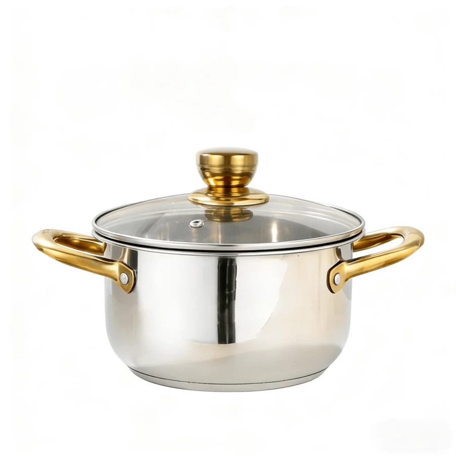 High-Quality Golden Pot, Sandwich-Style Bottom, 304 Stainless Steel Material, Easy To Clean, Ideal For Holiday Gifts And Home Kitchens.