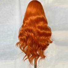 黑色、白色、613号、姜橙色水波纹合成蕾丝前假发，无需胶水，耐热，13x4高清蕾丝前假发，女士款。黑色、白色、613号、姜橙色水波纹合成假发，外观自然，适合角色扮演和万圣节派对，180%密度。 - 彩色 - 查看 6