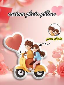1 Personalized Pillow - Customized Face, Electric Bike. Unique And Breathable, Suitable For Her, Him, It, Boyfriend, Girlfriend, Dad, Mom, Family, Friends, Anniversary, Mother's Day, Birthday, Valentine's Day, Christmas, Halloween, Graduation Ceremony, Father's Day, Wedding, Housewife, Sofa, Bed, Car, Tea Room, Bedroom, Bathroom, Living Room, Dining Room - Multicolor - View 2