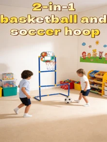 2-In-1 Kids Basketball & Soccer Set, Includes Portable Basketball Hoop + Soccer Goal, Air Pump, Basketball & Soccer Ball, Indoor & Outdoor Sports Game For Family Party, Suitable For 3-12 Years Old Boys & Girls, Holiday & Birthday Gift