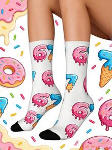 Fun Number 67 Stem Socks Men And Women The Same Six Seven Joke Design (67) Gender-Neutral Casual Socks Suitable For Parties And Daily Wear Can Be Hand-Washed Humorous Gifts Creative 67 Phobia Lovers Funny Accessories - 彩色 - 查看 8