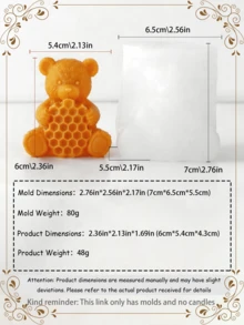 1pc Cute Bear & Honeycomb Silicone Candle Mold, 3D Animal Resin Soap Making DIY Handcraft Mold - White - View 17