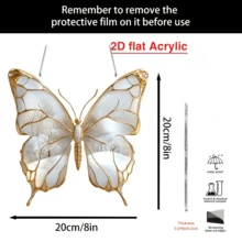 2D Flat White And Gold Butterfly Acrylic Sunshine Catcher, Hanging Decor, Perfect For Home Wall Decoration, Living Room, Bedroom, Ideal Valentine's Day Gift, Butterfly Decor - Multicolor - View 2