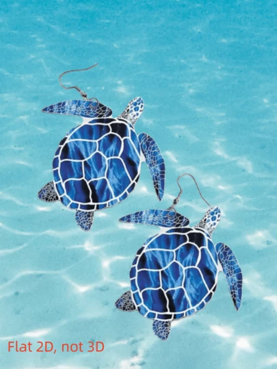 2D Blue Sea Turtle Pendant Earrings, Acrylic Resort Earrings, Fashionable Casual Accessories, Party Gift