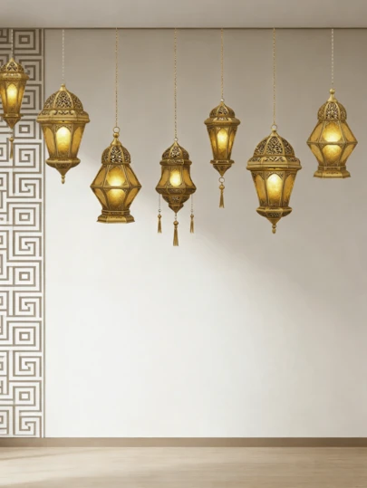 Eid Mubarak Wall Decor Stickers, Ramadan Wall Sticker Set, Ramadan Lantern Stickers, Islamic Ramadan Wall Decals, Suitable For Eid Mubarak Decoration Home Wall Bedroom Supplies