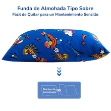 Juego de Sábanas 3 Piezas para Cama Individual Algodón Infantil - Azul - Ver 5