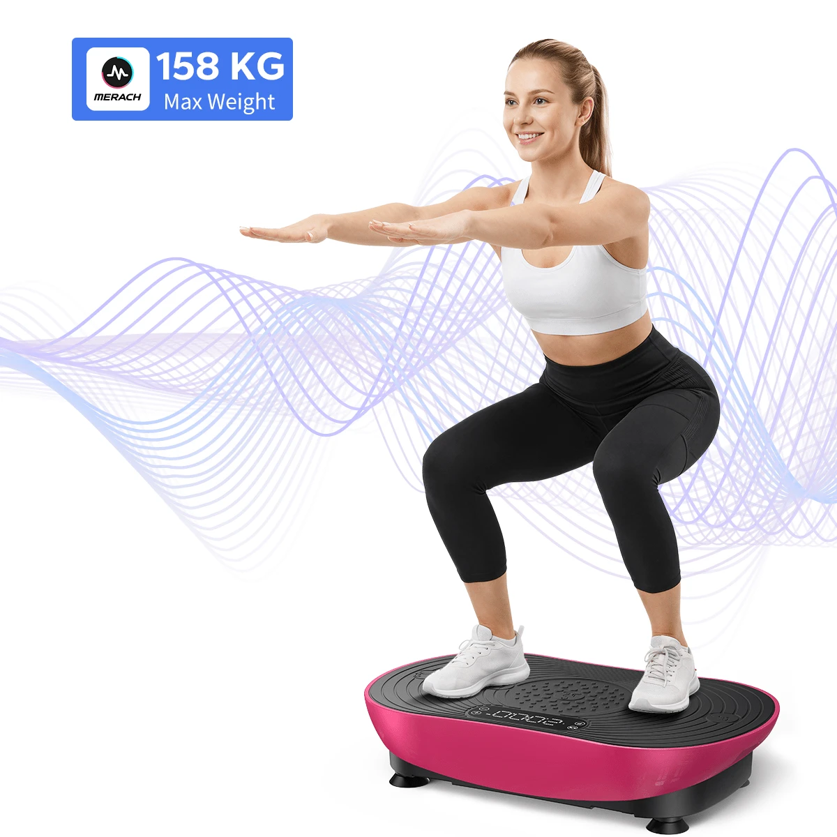 MERACH Vibrationsplatte Für Training Und Körperformung, Mit 99 Geschwindigkeitsstufen, Integriertem Bluetooth-Lautsprecher, Led-Touchscreen Und Elastischen - EU C-Typ Stecker (220-240V) - Übersicht 8