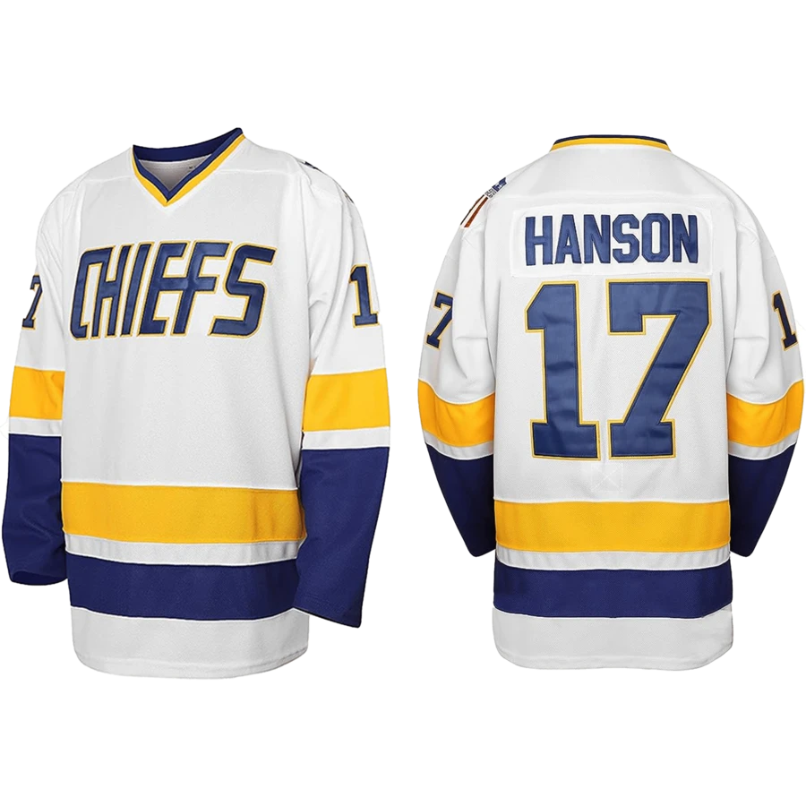 Boyfriend Style Men's Embroidered Ice Hockey Jersey 17 White Casual V-Neck Long Sleeves T-Shirts Party Sports Top - 白色 - 查看 1
