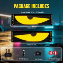 Ojos de Parabrisas LED para Coche/Camión - Tiras Ojo de Diablo con Patrones Dinámicos, Control por App y Mando a Distancia, Resistente al Agua IP65, Alimentación USB, Instalación Fácil (2 Unidades) - 1664-9,2 * 37,4 cm-2 piezas - Ver 3