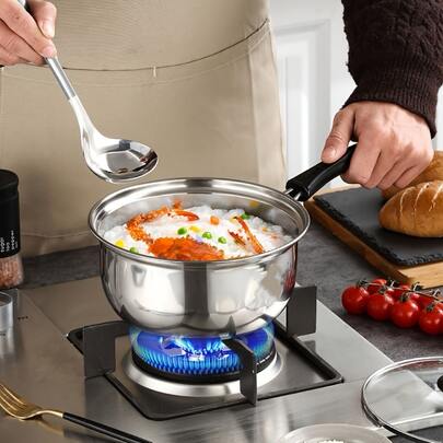 不锈钢迷你锅 - 厨房炊具，迷你汤面锅，适用于电磁炉，多功能小蒸锅带盖，无需电源