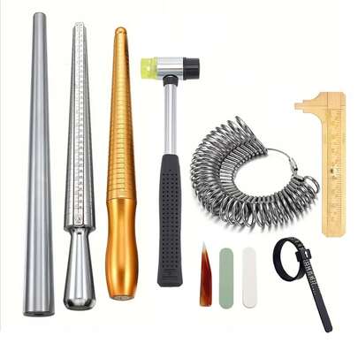 Metal Ring Sizer Set, Repair Tool Kit, Includes US, UK, HK, EU And Other Country Sizes, Ring Sizer 0-13, Ring Mandrel, Agate Polishing Blade, Polishing Stick, Silver Polishing Cloth, Ring Resizing Tools, For Jewelry Making And Measurement