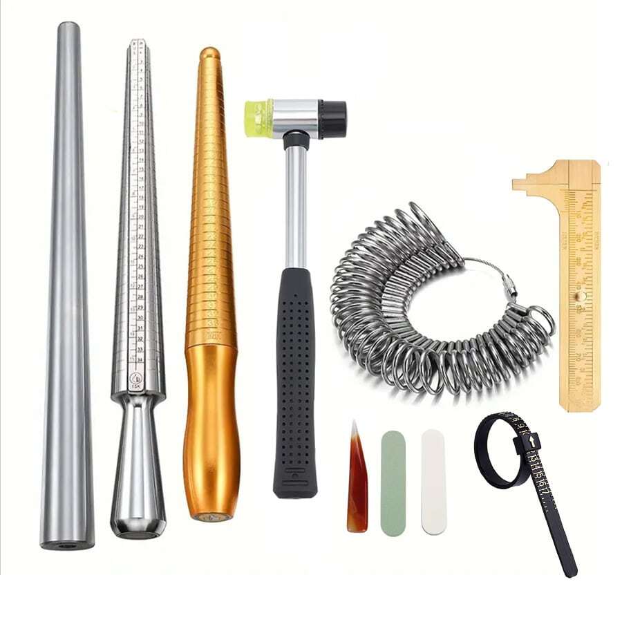 Metal Ring Sizer Set, Repair Tool Kit, Includes US, UK, HK, EU And Other Country Sizes, Ring Sizer 0-13, Ring Mandrel, Agate Polishing Blade, Polishing Stick, Silver Polishing Cloth, Ring Resizing Tools, For Jewelry Making And Measurement - Multicolor - View 1