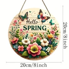1-Piece "Hello Spring" Wreath Sign, Round Wooden "Hello Spring" Sign, Spring Wreath Sign - Holiday Ornament For Room, Home, Festival, Front Door, Door, Wall & Background Decoration