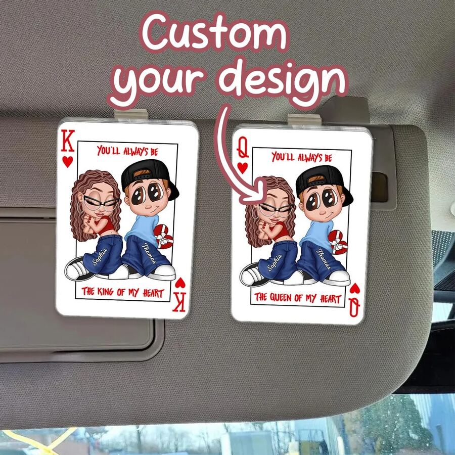 定制款“你是我的国王/女王”Y2K情侣款——个性化亚克力汽车遮阳罩——情人节礼物、周年纪念礼物（送给他的）或礼物（送给她的）。 - 彩色 - 查看 1