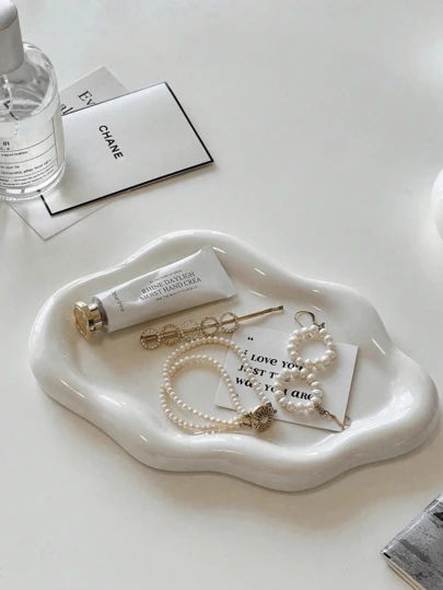 1pc 19.5*13.5cm Asymmetric Cloud Shaped Tray, Nordic Style Jewelry Storage Tray, Jewelry Collection Display Plate, Women's Gift, Home Decor, Bedroom Decor